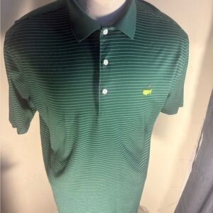 AWESOME! GOLF MASTERS Embroidered Logo Green and White Striped Golf polo(119)